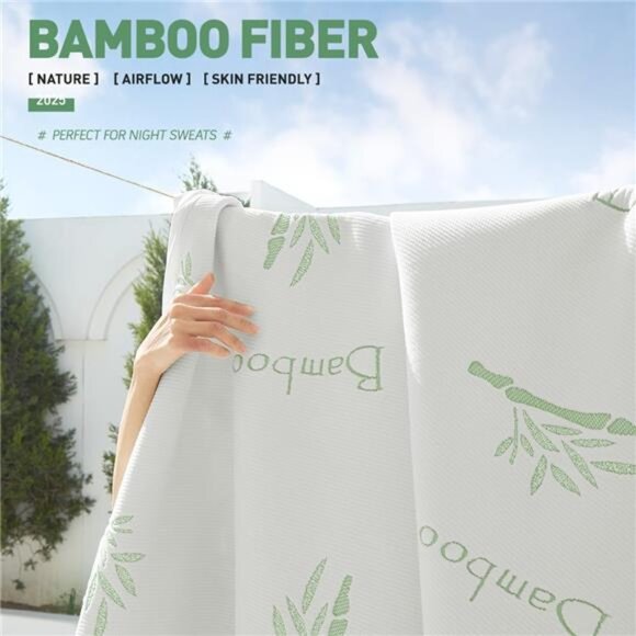 Cooling Queen Mattress Protector-100% Waterproof & Noiseless Rayon Fiber - Picture 3 of 7